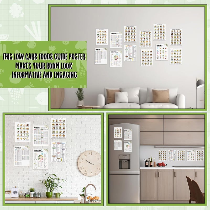 Sinload 12 Pcs Low Carb Food List Chart Posters Low Carb Meal Plan Grocery Health Food Diet Plan Beverages Snack Ideas for Kitchen - Image 4